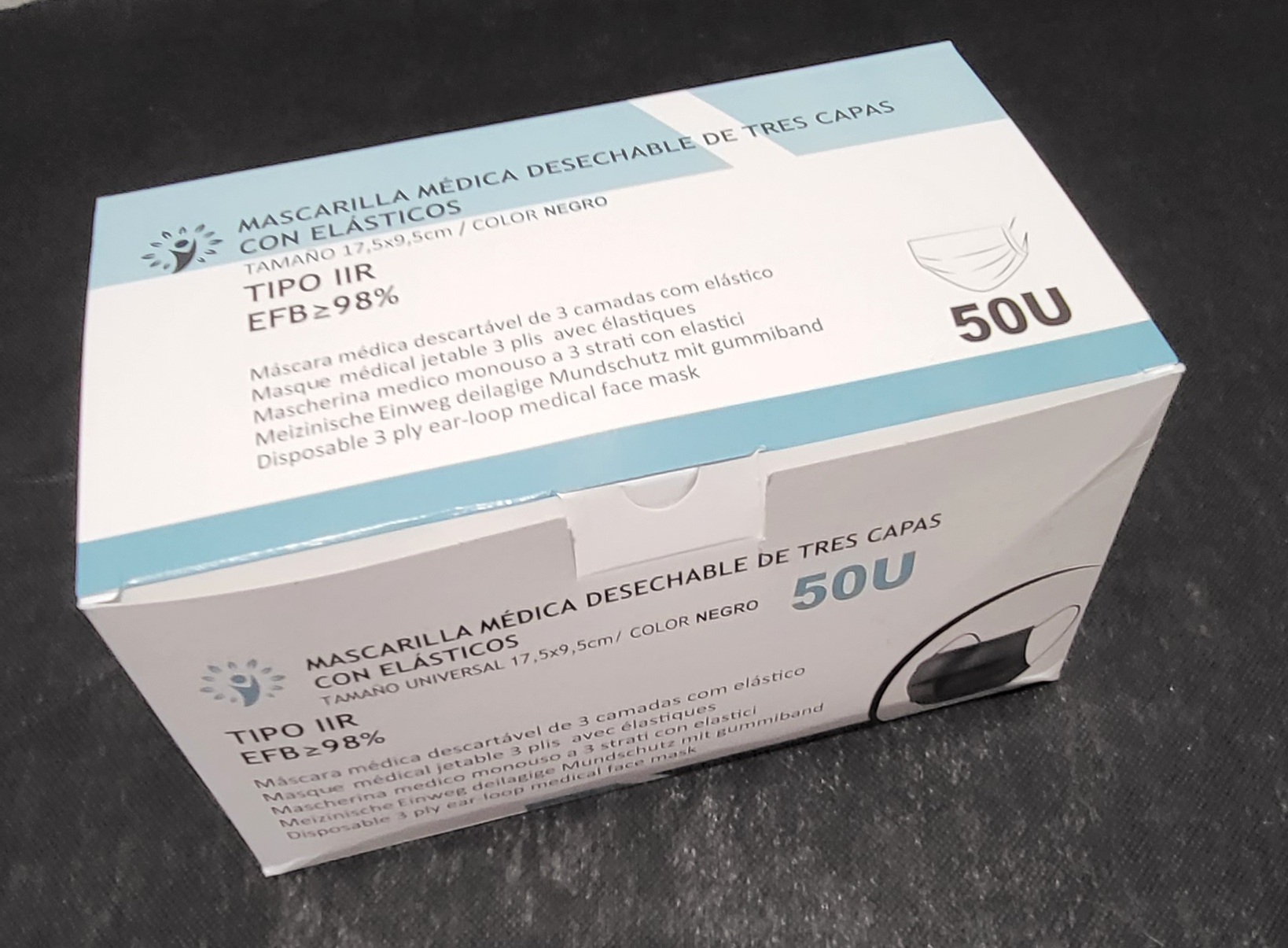Máscaras Descartáveis Tipo IIR Pretas - 50 Und